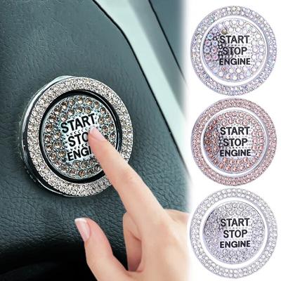 Auto One-Start-Taste Diamant Dekoration Aufkleber Innen Zündung Starter Schalter 3D Ring Strass Bling BlingSticker