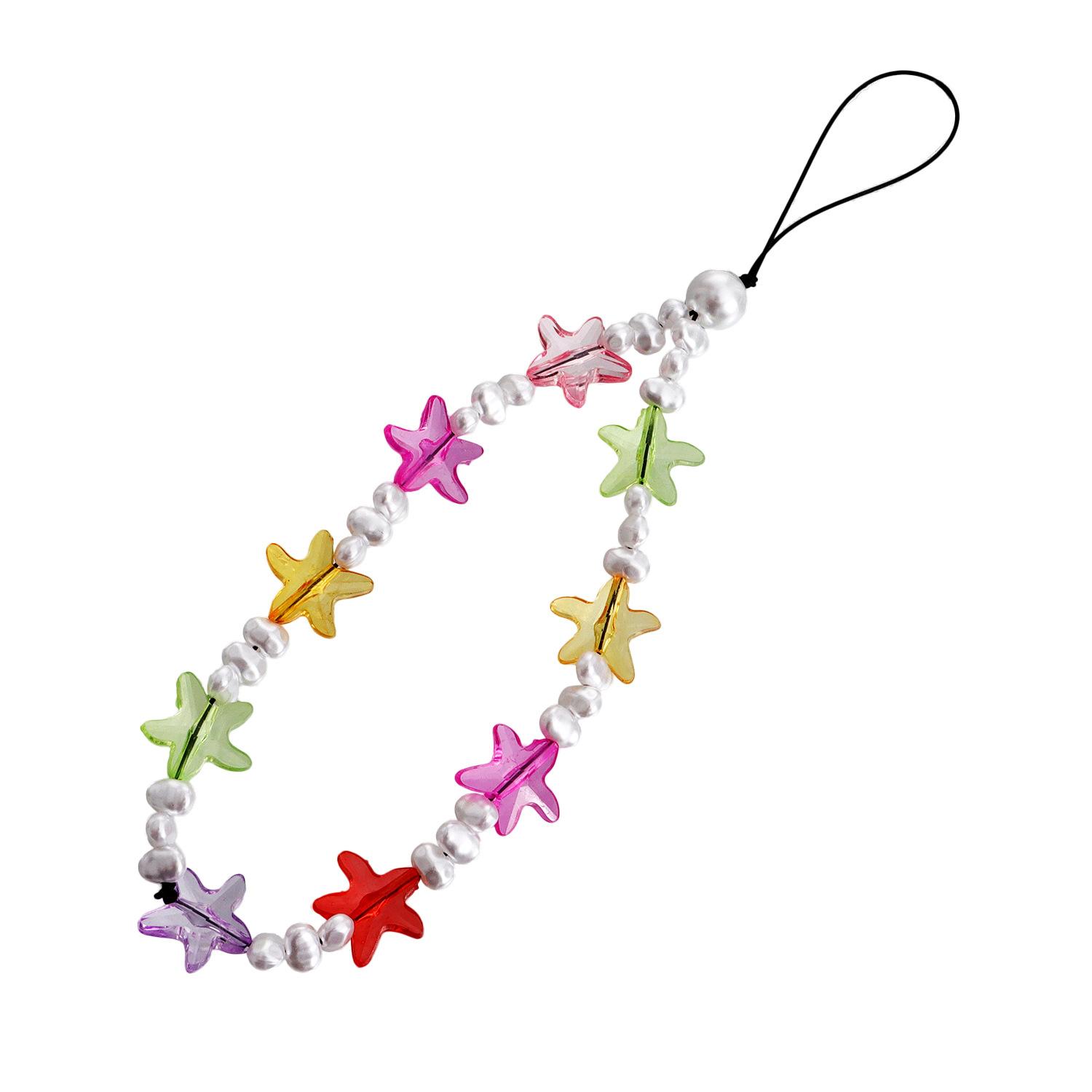 

Summer mobile phone jewelry, new color starfish imitation pearl mobile phone chain, handmade beaded anti-lost lanyard pendant