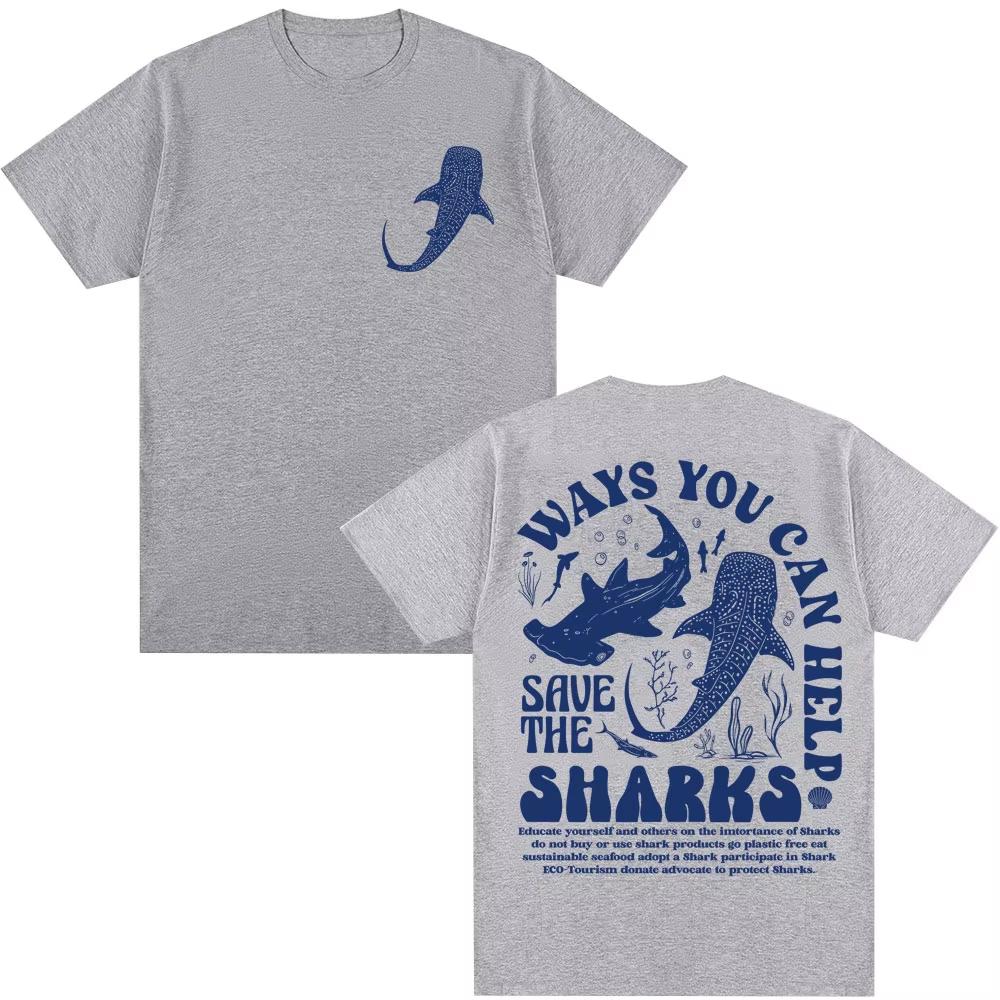 Save The Sharks Respect The Locals Graphic T Shirts Funny Ocean Aesthetic Short Sleeve Loose Cotton Casual Y2k Tshirt