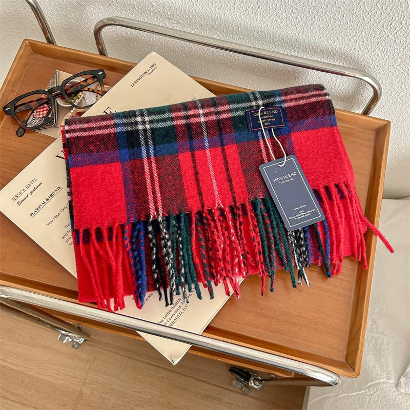 Vielseitiger, weicher und klebriger Karoschal aus Kaschmirimitat mit Quaste für den Winter, luxuriös, neu, modisch, verdickter, warmer Schal für Damen