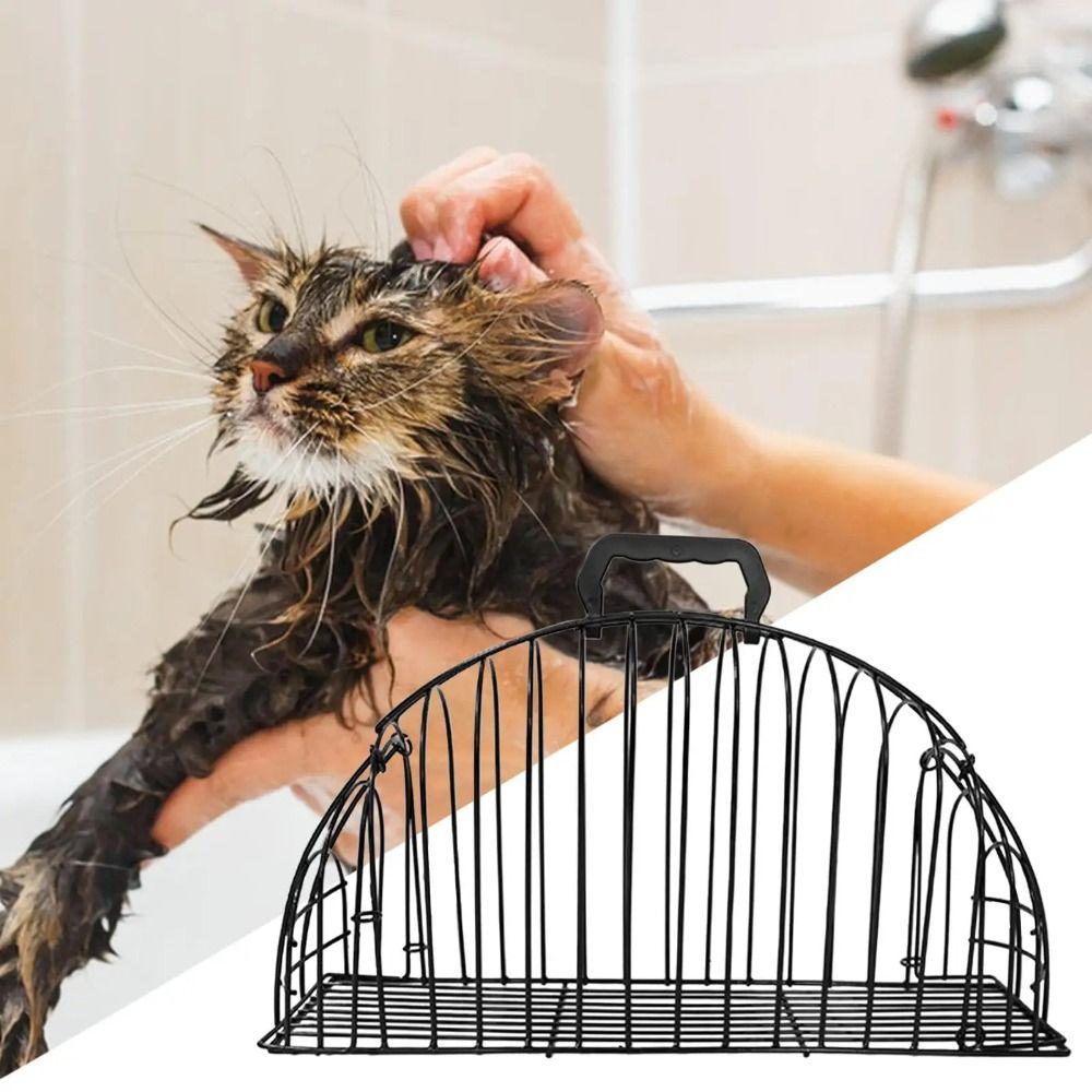 Metal Simple Cat Bath Cage Anti Seizing Anti Biting Wash Cat Cage Fixed Lightweight Cleaning Pet Cage Cat Shower Hair Drying