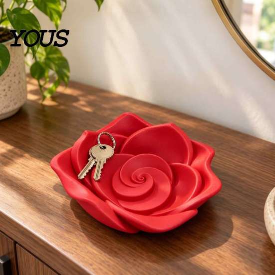 Handmade Style Jewelry Dish 3D Printed Rose Tray, Trinket Dish, Decorative Holder Creative Valentine Gift for Her Ring Earring Necklace,