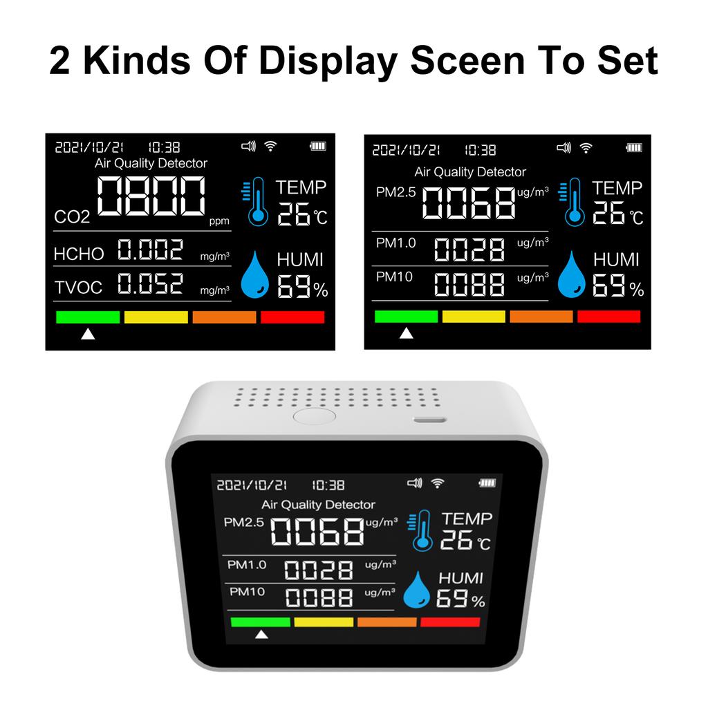 Novo Monitor Portátil de Qualidade do Ar Interior 12 Funções Termômetro Higrômetro WiFi para App Tuya Smart Display Colorido de 2,8" Instrumento Multifuncional