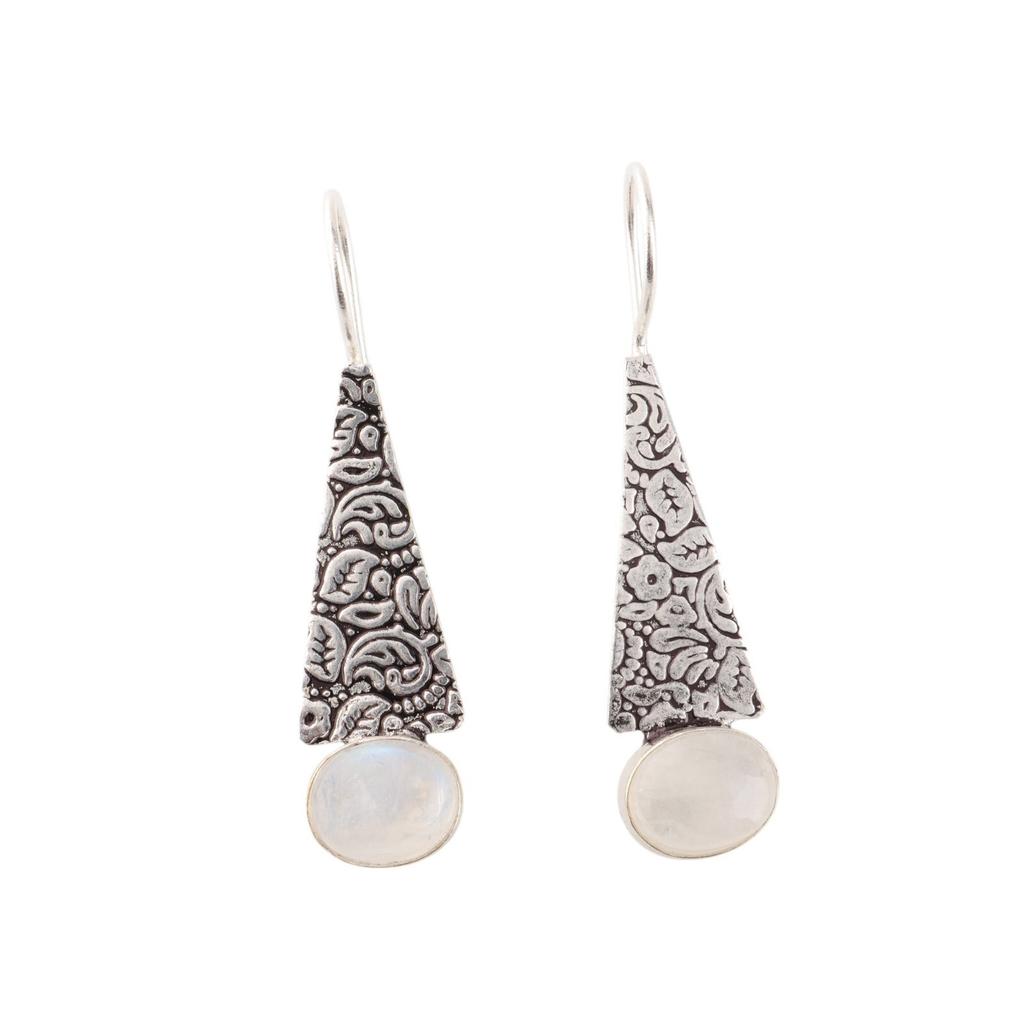 Natural Rainbow Moonstone Gemstone 925 Sterling Silver Handmade Earrings 1.9" EE-165-26