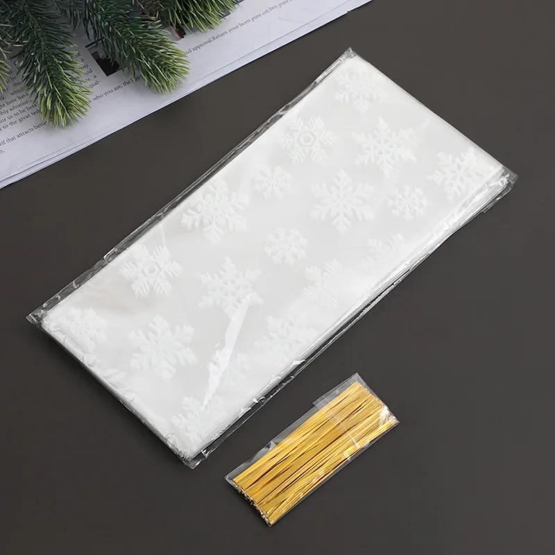 100pcs Snowflake Candy Bags Christmas Transparent Cookie Popcorn Packaging Bag Xmas Party Decorations Gift Bag for Children