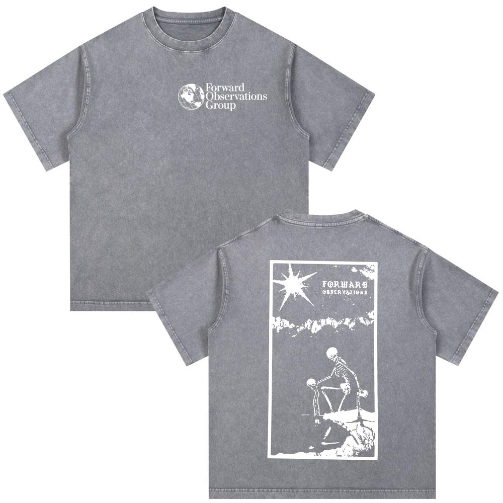 Forward Observations Group Skeleton Skull Vintage Washed Tshirt Men Clothing Fashion Gothic Oversized Casual T Shirt Streetwear