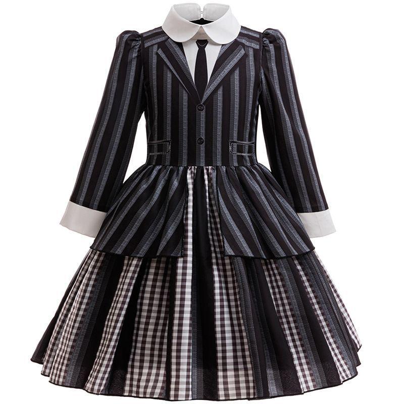 Abito da sera in rete da ragazza per cosplay della Famiglia Addams di Mercoledì con accessori (Taglia unica)