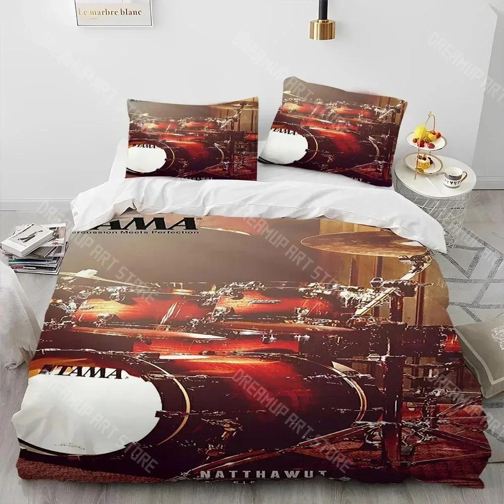 Drum Kit Music Instruments Guitar Comforter Bedding Set,Duvet Cover Bed Set Quilt Cover Pillowcase,King Queen Size Bedding Set