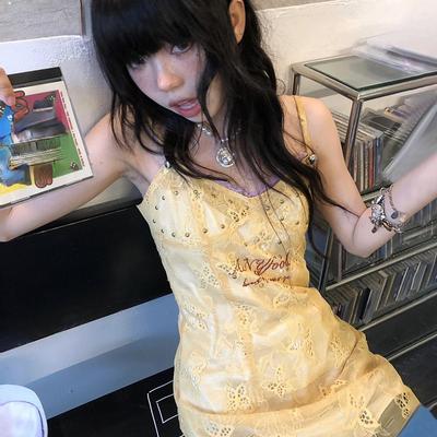 Y2k Estetyka Koronkowa Sukienka Fairycore Spaghetti Paski Mini Sukienka Vintage Japońskie 2000 Krótkie Sukienki Sukienki Lolita Party