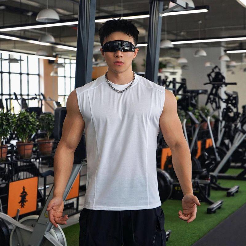 American Style New Men's Vest for Outdoor Running, Training, Sports, Fitness, Solona Cotton Breathable Solid Color Top