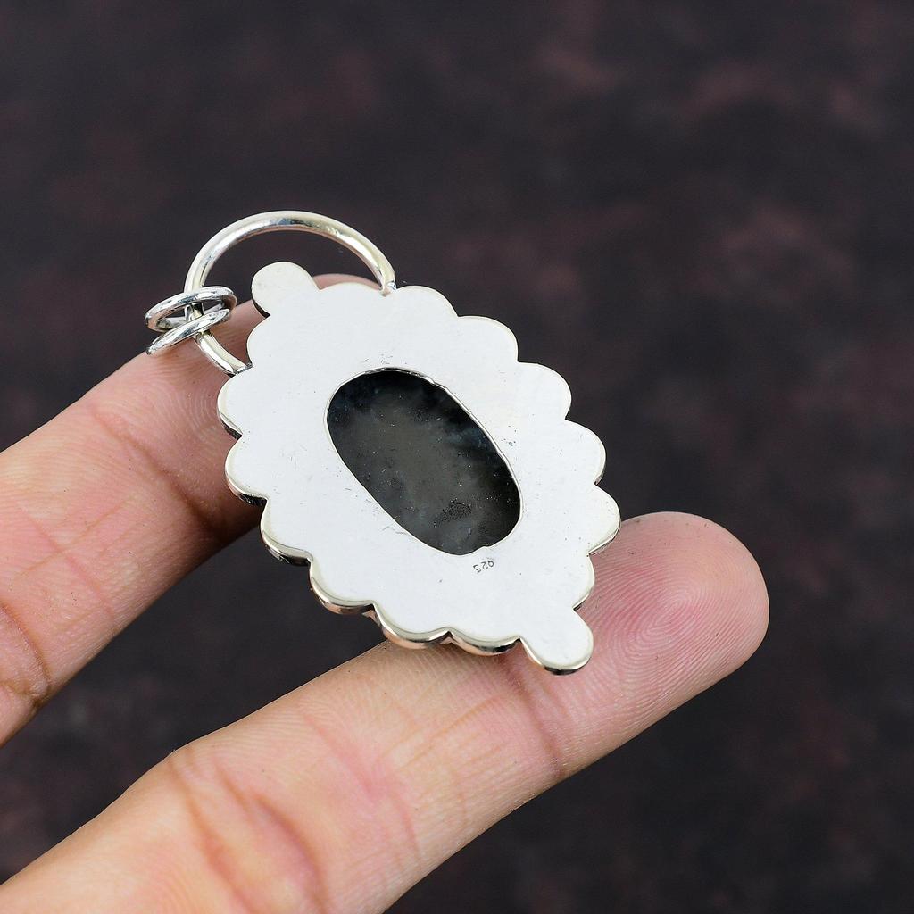 Larvikit Anhänger 925 Sterling Silber Anhänger echter Edelstein handgemachter Anhänger Larvikit Schmuck Anhänger für Frauen Geschenk für Mama Dezenter Schmuck