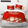 Merry Christmas King Queen Duvet Red Cartoon Santa Car Animals Bedding Set for Children Boy Girl Happy Holiday Theme Quilt Cover