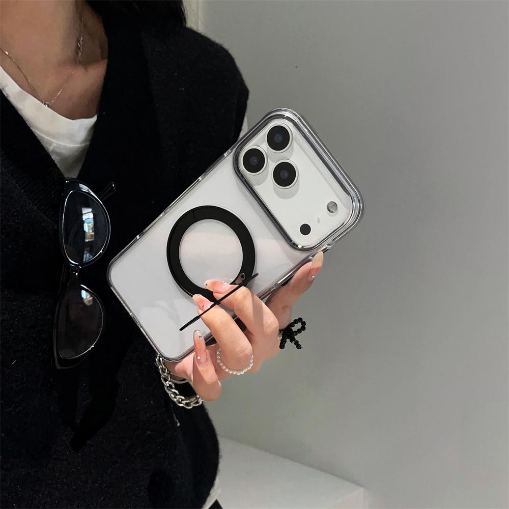 Transparent Ultra Thin PC For Magsafe Case For iPhone 17 16 15 14 13 Pro Max Clear Candy Color Shockproof Rotating Bracket Cover