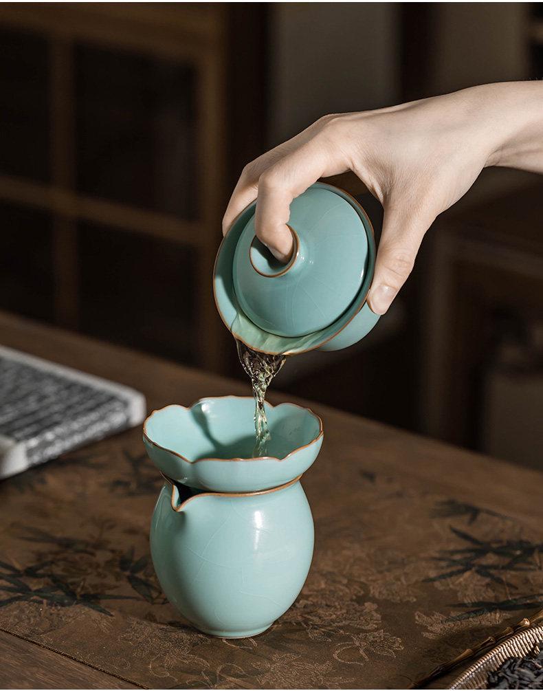 Ru Kiln Gaiwan Tea Set: Handmade Jingdezhen Kung Fu Ceramic with Three Talents Tea Cups in Retro Porcelain Gift Box