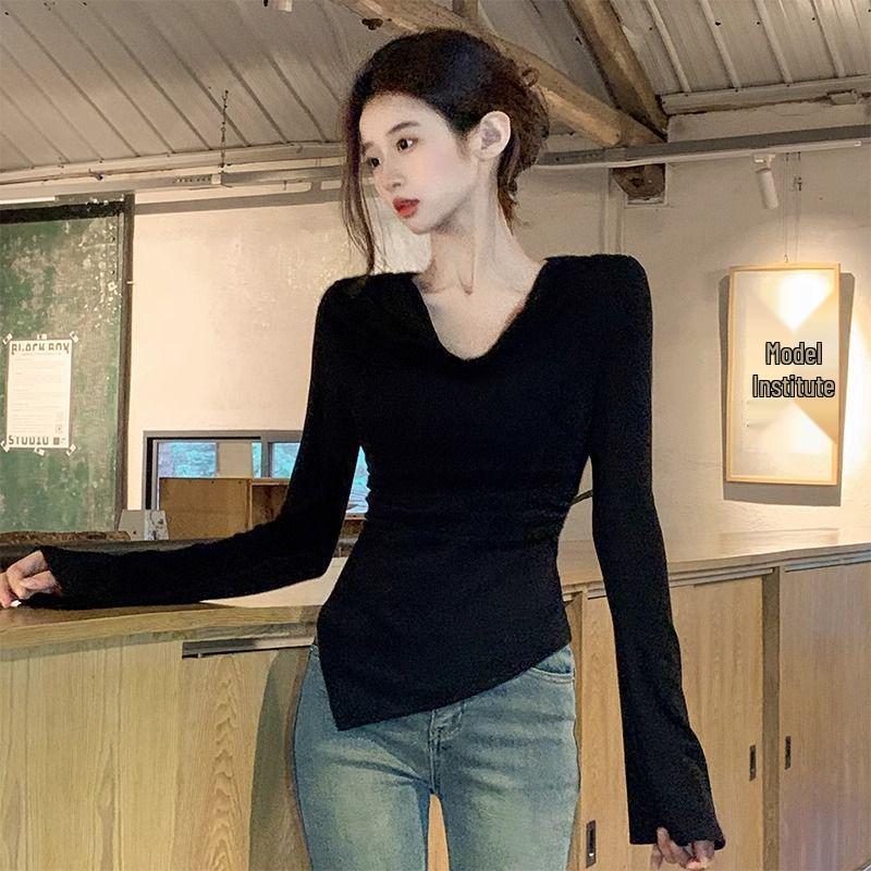 Korean Style One-Shoulder Sexy Autumn Slim-Fit Long Sleeve Top