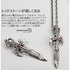 Silver 925 Sword Cross Crown Red Stone Azuki Chain Necklace Pendant Silver Silver Unique Men Metal Allergy Friendly [Silver KYASYA]