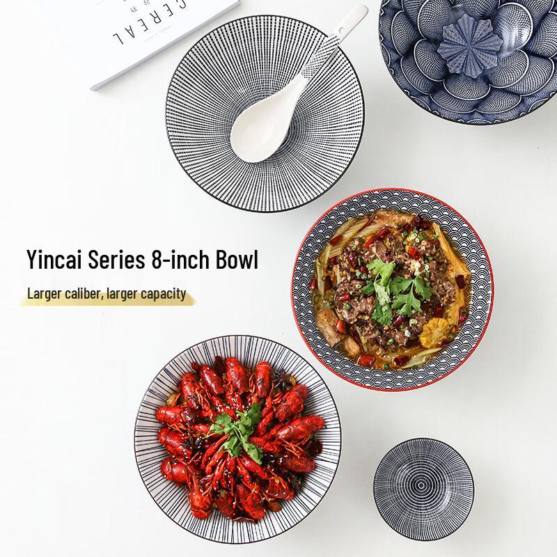 Nordic Underglaze Ceramic Ramen Noodle Soup Bowl Set