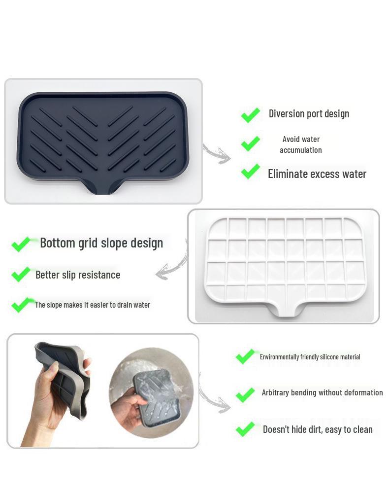 Non-Slip Silicone Soap Dish and Draining Mat for Kitchen & Bathroom