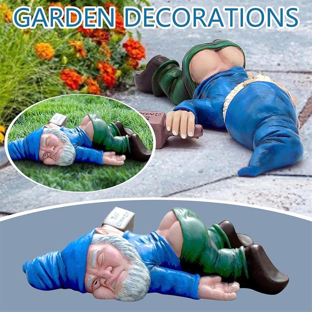 Large 9.5 inch Funny Drunk Gnome Garden Decor, Creative Garden Gnomes Outdoor Patio Decor, Resin Statues Gift, Yard Decorations Outdoor Decorations
