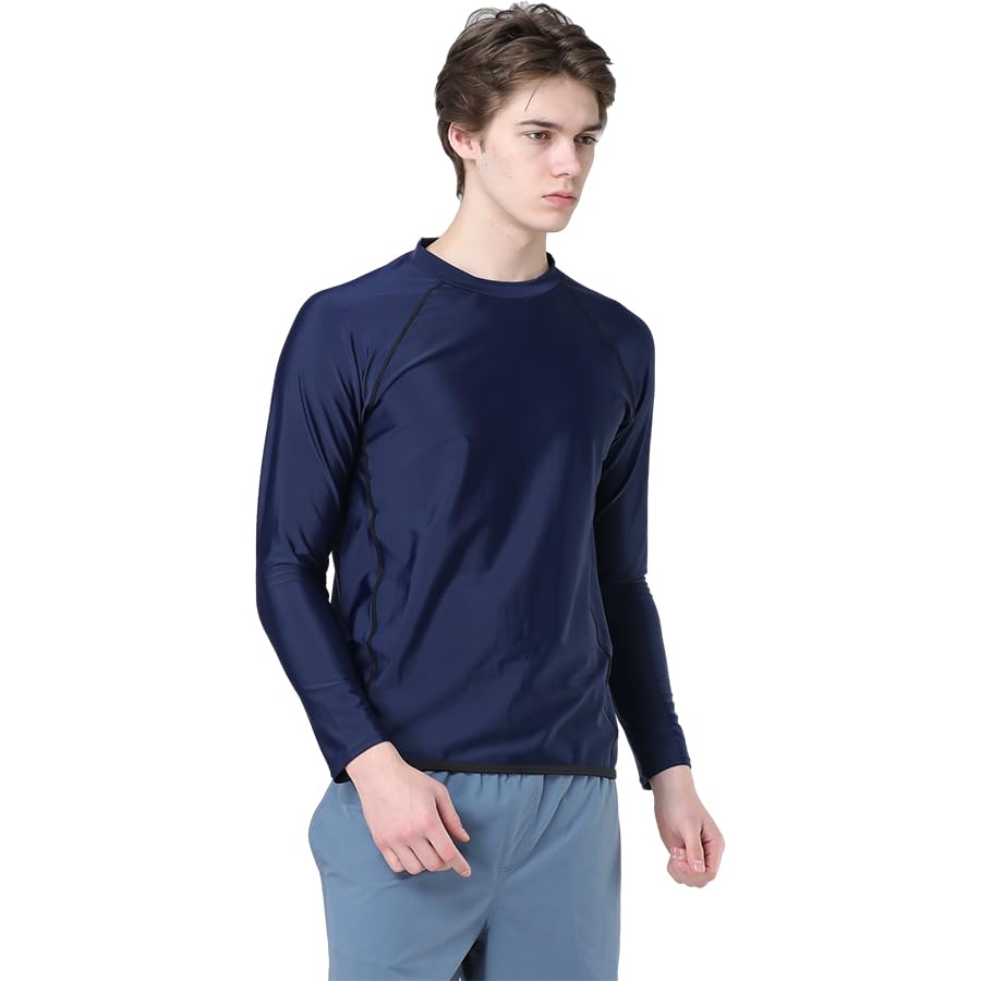 

KOUKOUCOCO Men s Long Sleeve Rash Guard Swimsuit (JP, Alphabet, L, Navy/Black)