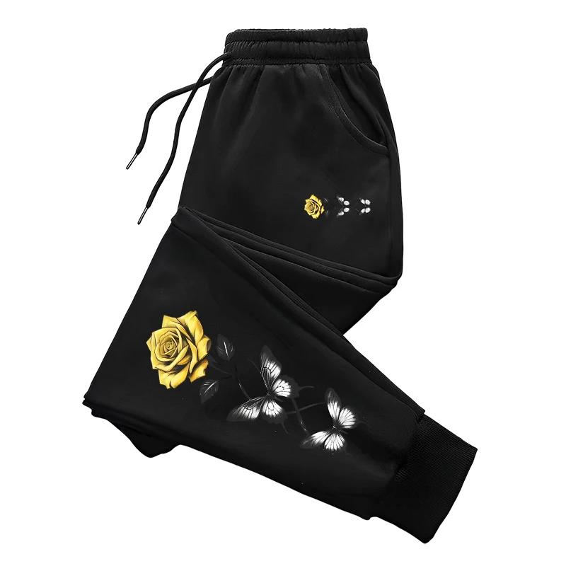 Flower Printed Women's Sweatpants Urban Fashion Drawstring Loose Jogger Pants Female Home Outdoor Sporty Comfort Trousers