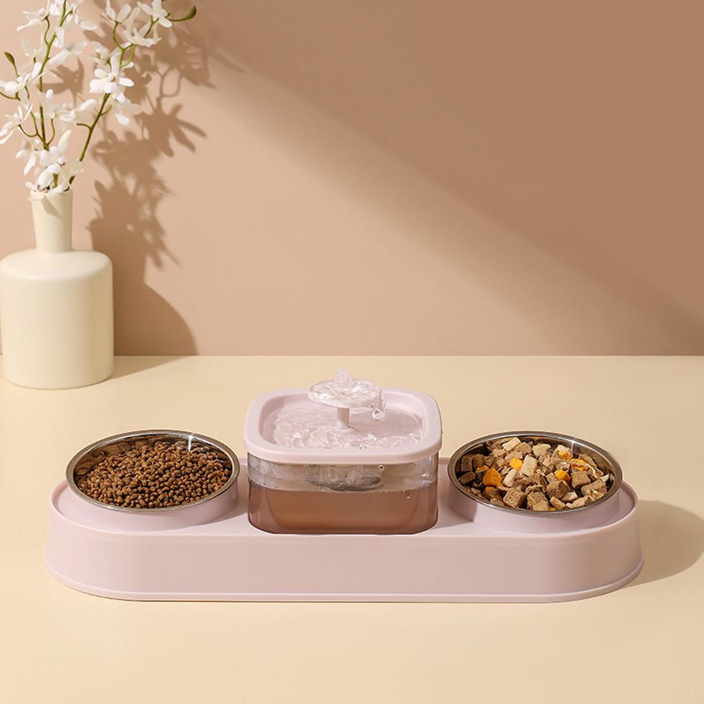 Dog Feeding Double Bowl Elevating Cats Bowl Food Container for Dog with Automatic Water Fountain Pet Watering Supply
