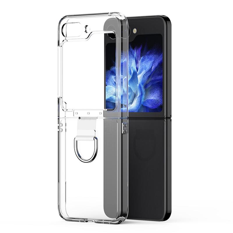 

For Samsung Galaxy Z Flip5 5G Hard PC Phone Case Transparent Phone Cover with Metal Ring Holder A