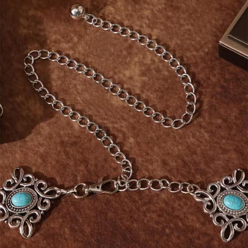 Chinese Traditional Knot Waist Chain With Metal Carving Turquoise Occasions For