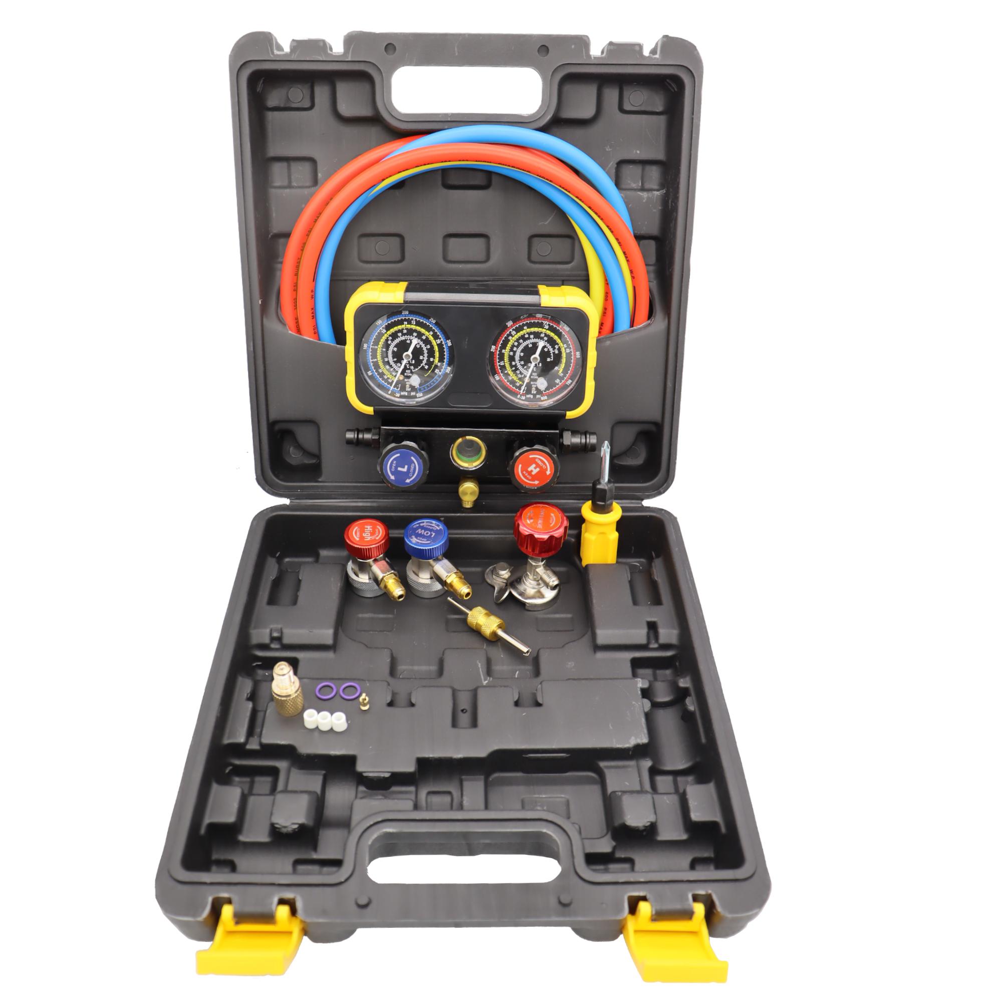 

Комплект манометров для хладагентов R134a R32 R22 R410a, Комплект автомобильных манометров для кондиционера, Прецизионный комплект манометров для хладагента со шлангами