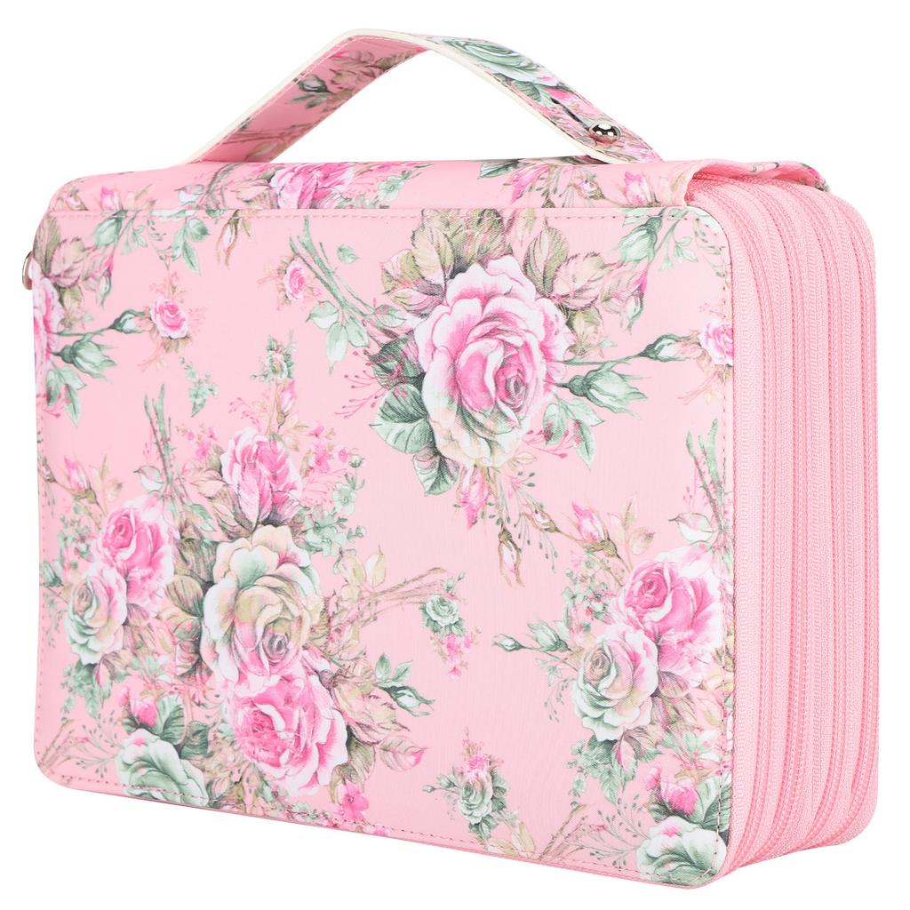Pencil Case 200 Slots Rose Printed 4‑Layer Zipper Pen Holder Stationery Storage Pocket