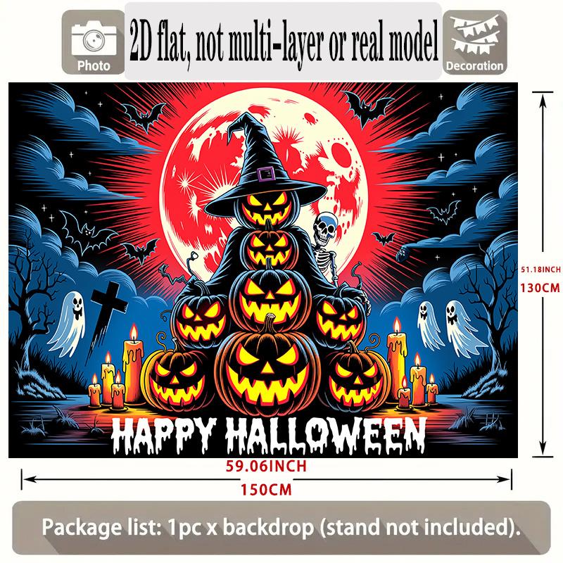 Party Backdrop Halloween Flat Banners Spooky Pumpkins Ghosts Bats Celebrations Wedding Event Backdrop Decoration Front Door Decor