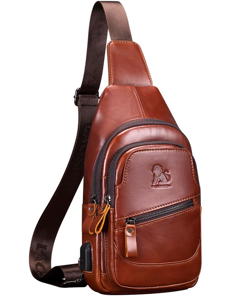 YESLAU Shoulder Genuine Crossbody Large USB iPad Popular for and Theft Prevention Men's Bag, Leather, Waterproof, Bag, One-Shoulder Bag, Capacity,