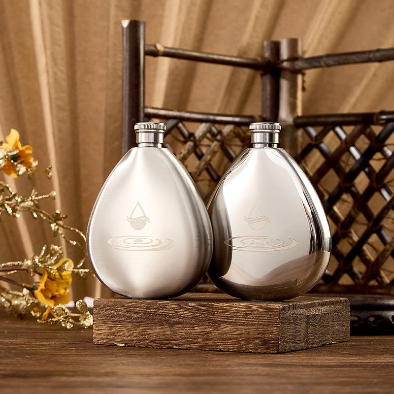Creative Mirror And Wire DrawingWater Droplet Shape Hidden Hip Flasks With Funnel For Men And Women Small