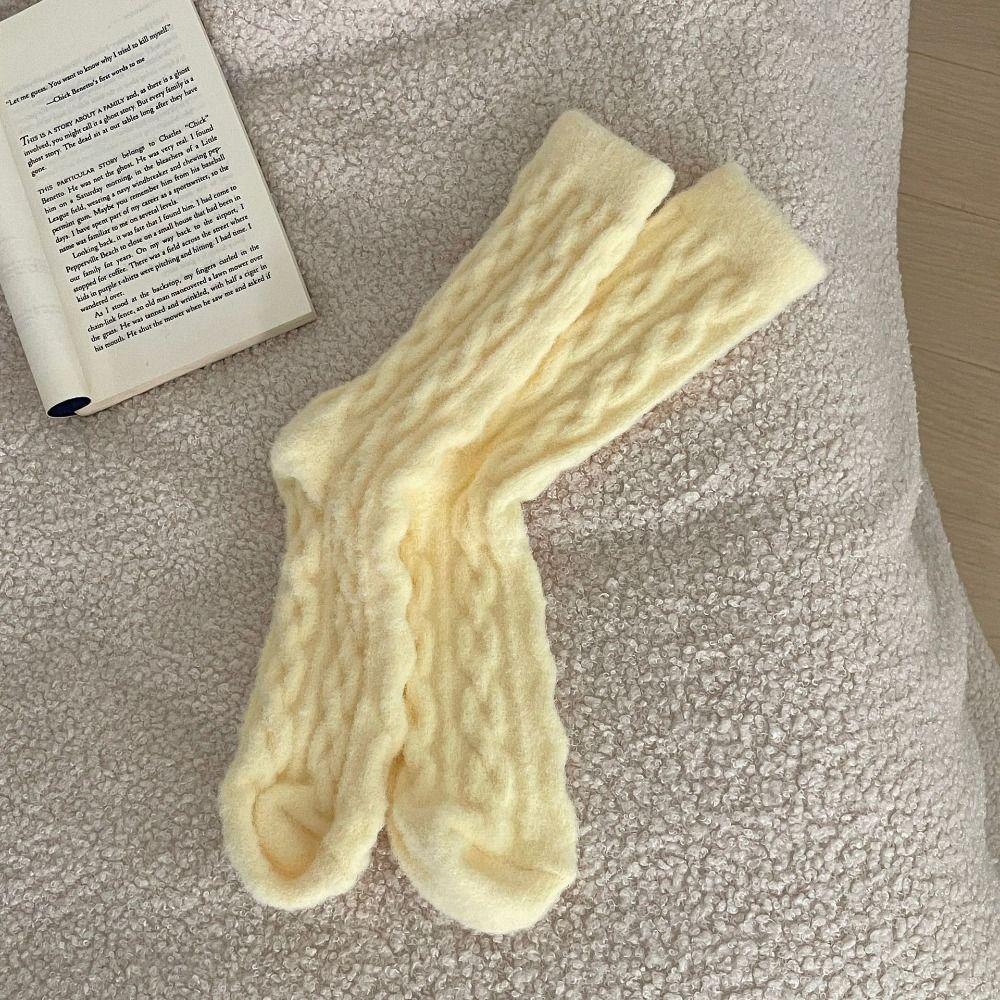 Solid Color Cotton Socks Winter Fleece Socks Sleep Socks Velvet Socks  Women