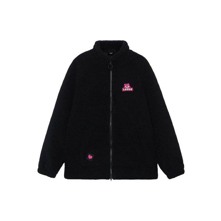Li-Ning X Disney Toy Story Collection Embroidered Teddy Bear Fleece Windbreaker Jacket Unisex Outerwear Black AFDRA16-2