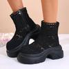 Sexy Hollow Out Side Zip Ankle Boots Women 2025 Autumn Chunky Platform Super High Heel Boots Lace Thick Bottom Booties