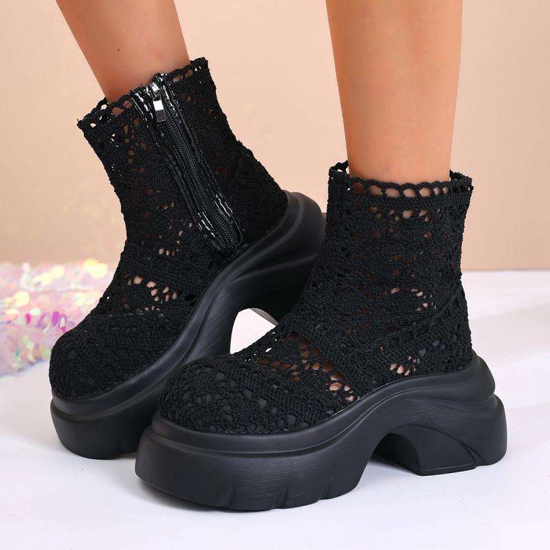 Sexy Hollow Out Side Zip Ankle Boots Women 2025 Autumn Chunky Platform Super High Heel Boots Lace Thick Bottom Booties