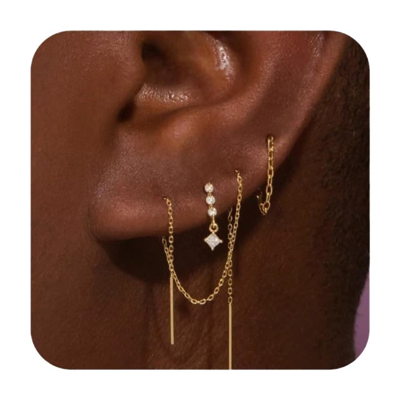 

Luxury Women s Earrings Set: Real Gold-Plated Brass, Zircon-Inlaid Chain Design