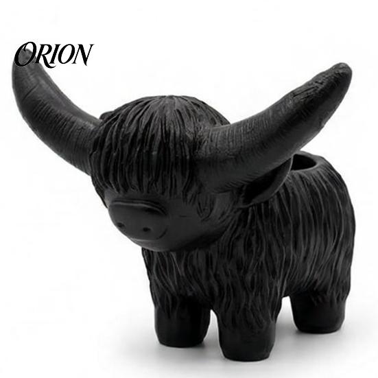 Detailed Carved Animal Planter Highland Cow Planter, Resin Black Plant Pot, Cute Creative Garden Ornament Container for Succulents Indoor Outdoor Home