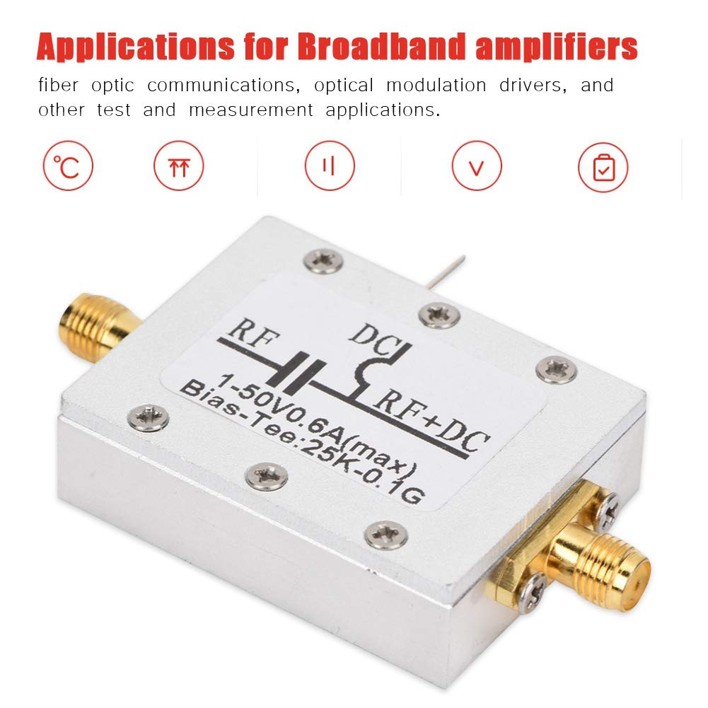 Ciglow Bias Tee Broadband, 25K-100MHz Coaxial Feed RF Broadband Radio Frequency Microwave Coaxial Bias.