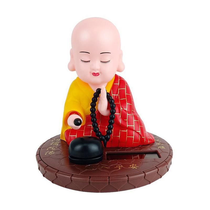 

1 шт., автомобильная приборная панель, украшение для домашнего офиса, солнечная батарея, качающаяся голова, танцующая игрушка, статуэтки буддийских монахов красный