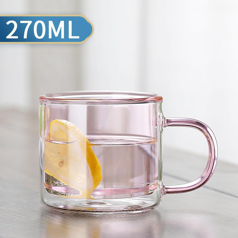 

Double Wall Insulated Colorful Glass Cup Clear Espresso Coffee Mugs Handmade Beer Mug Tea Milk Whiskey Glass Cups Drinkware 270ml рожевий