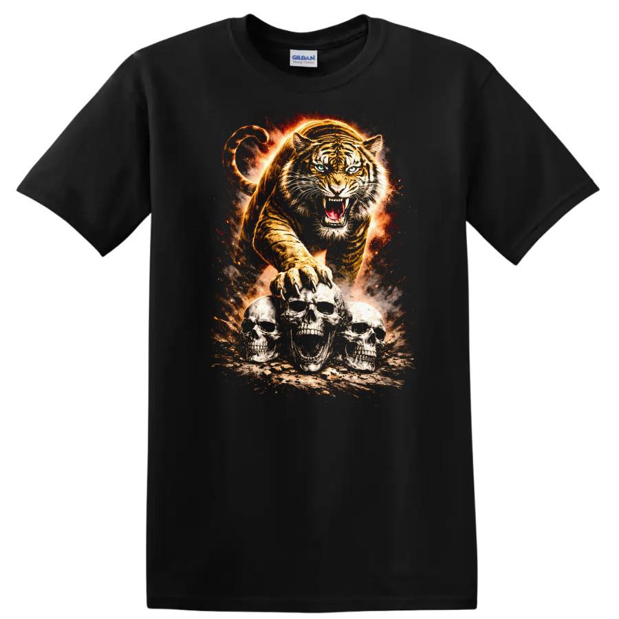 Tiger Roaring w/ Skulls Explosive Graphic Art T Shirt Awesome Animal Tee