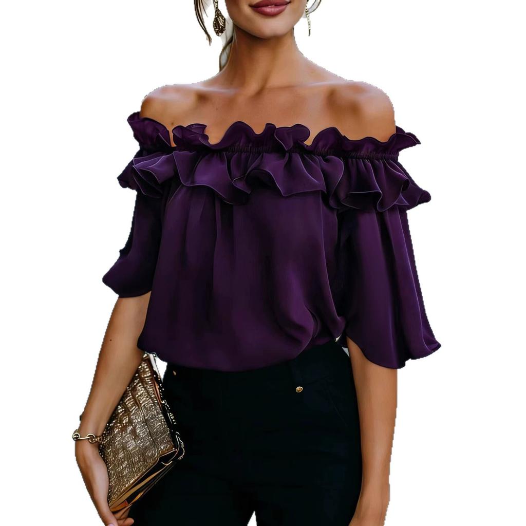 Summer New Style Fashionable and Fresh Women's Casual Frilled V-neck Short-sleeved Top