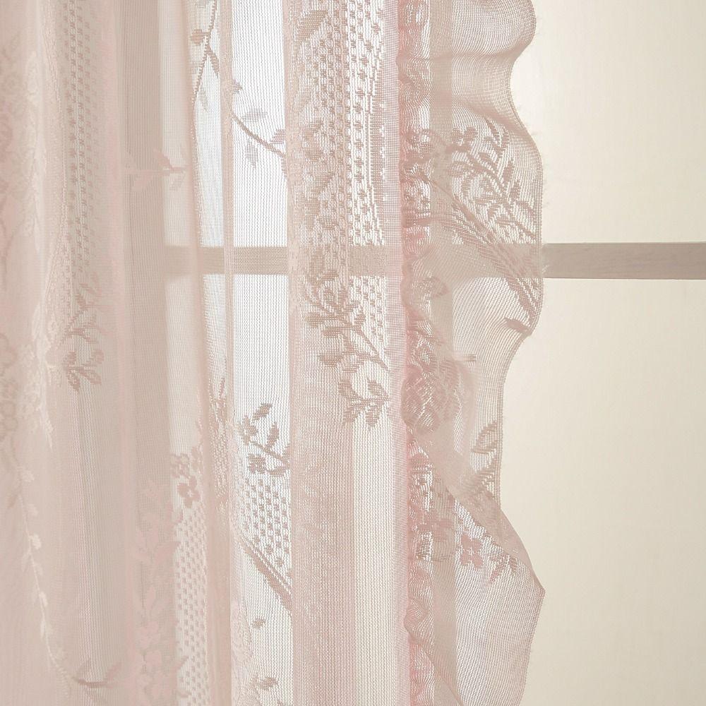 2 Pcs Elegant Ruffled Edge French Lace Floral Curtain Retro Rustic Lace Sheer Curtain Embroidered Voile Curtain Living Room