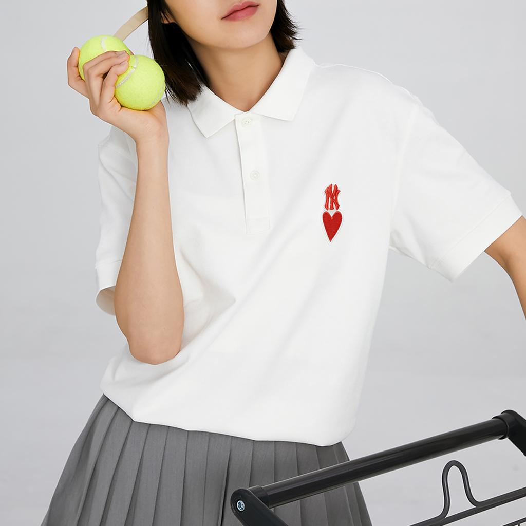 New MLB Polo Shirt Unisex Cream White 3APQH0133-50IVS