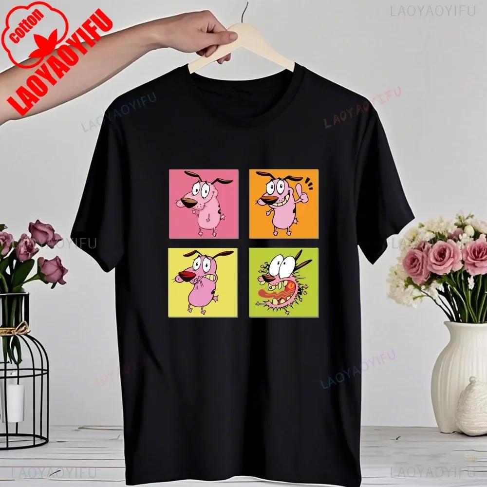 90er Cartoon Courage Der Feige Hund Grafik T-Shirt Retro Street Fashion Sommerkleidung Oberteile Geschenk Männer Frauen Paar Baumwoll-Tees