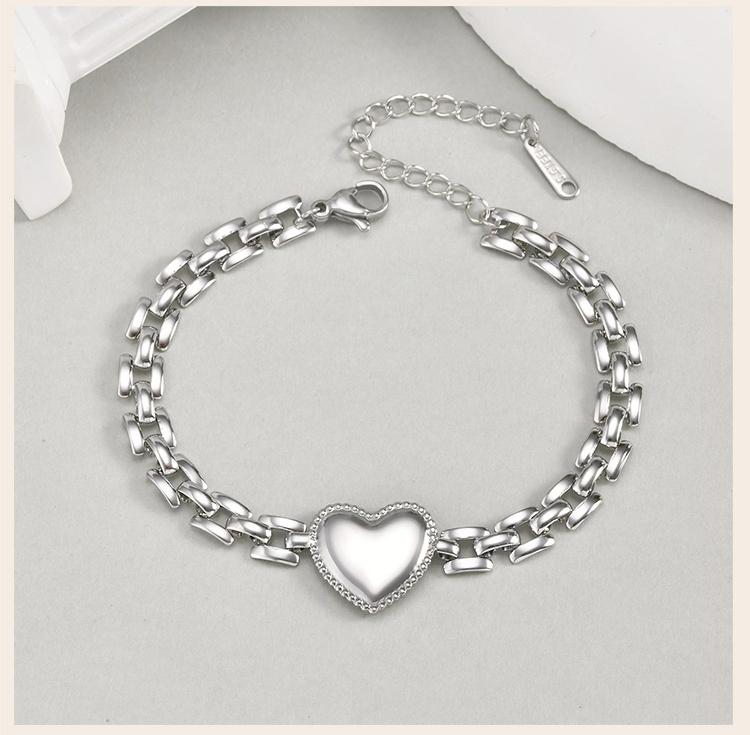 Stainless Steel Love Heart Bracelet for Women, Simple Anniversary Jewelry Gifts