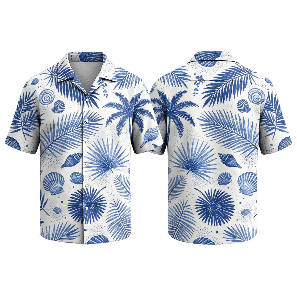 Men's Hawaiian Print Short Sleeve Button Down Shirt with Collar for Casual Summer Wear