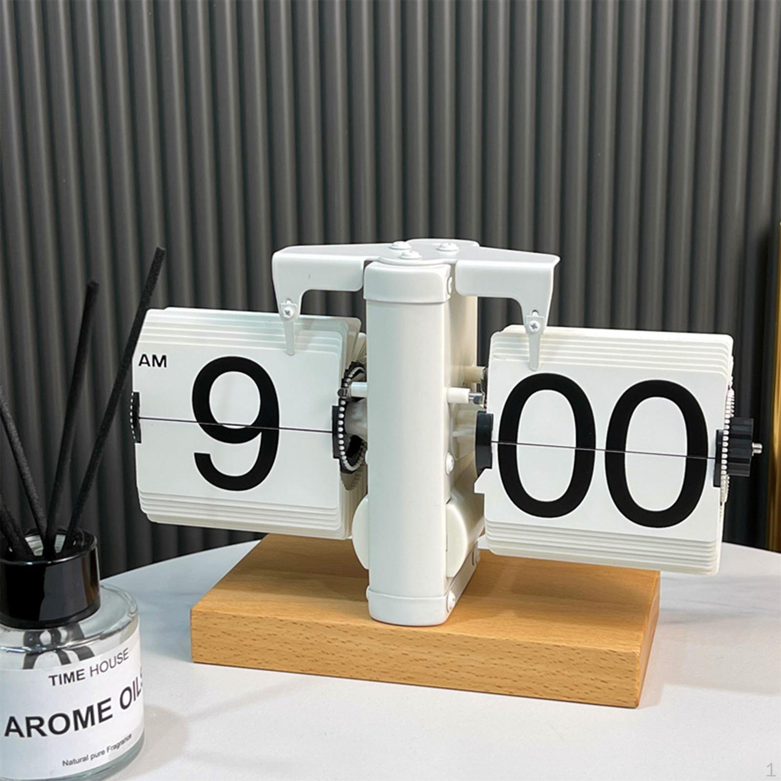 Turning Clock, Flip Desk Retro Table Mechanical Clock for Living Room,